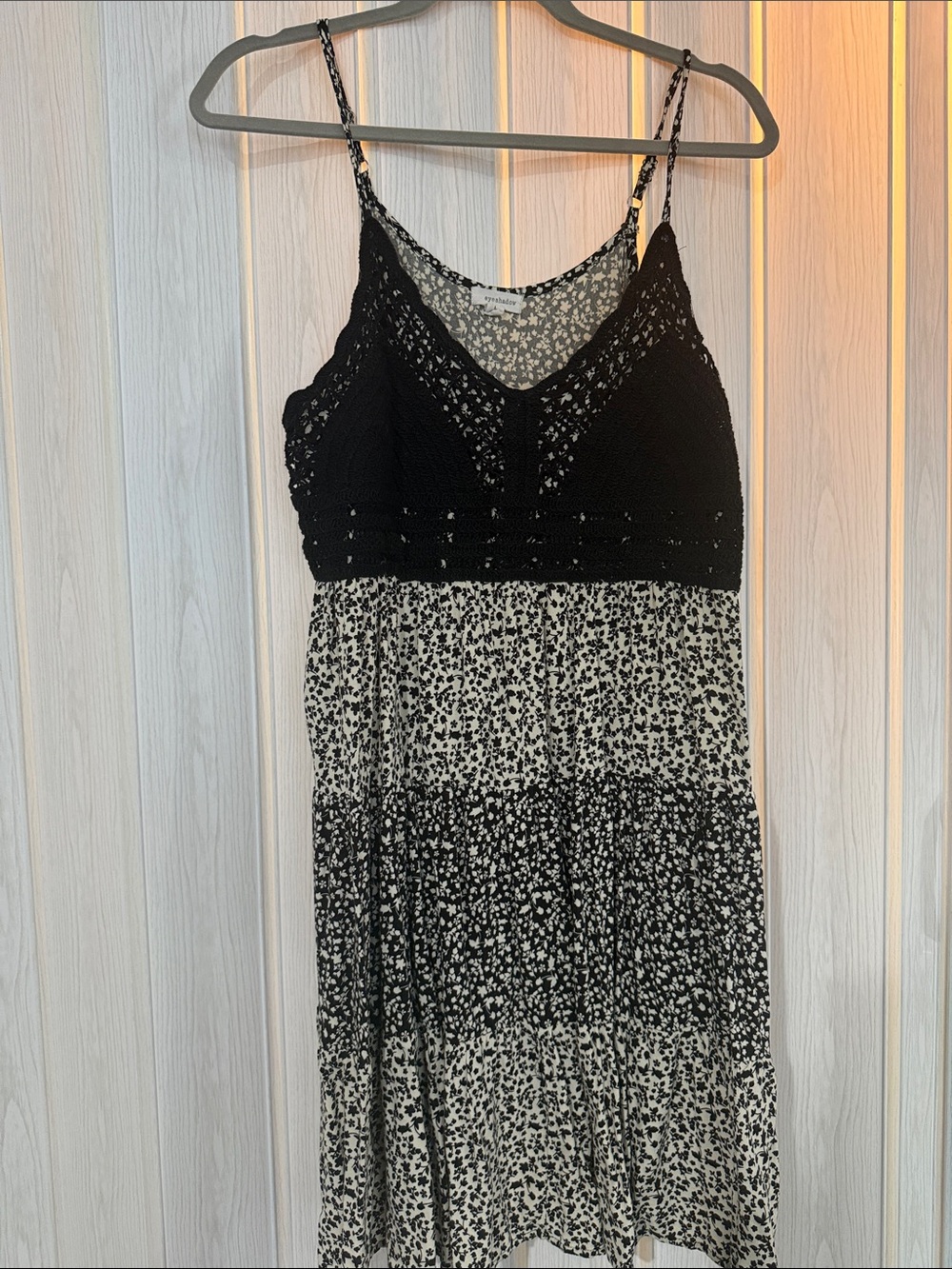 Eyeshadow Black Crochet Bodice Black and White Floral Midi Dress